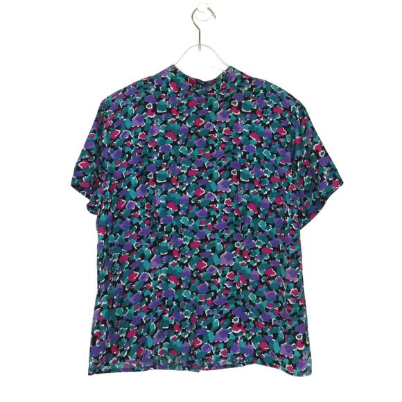 1980s Vintage Blue Purple Floral Blouse Casual Blouse Medium Retro - Picture 3 of 5